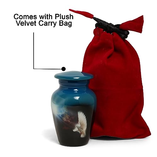 Small Cremation Urns for Human Ashes Adult Male Female | Sacred Dove Painted Mini Ash Container | Mini Keepsake Urn | Velvet Carry Bag | Paper Funnel | Beautiful Gift Box - color: White Dove