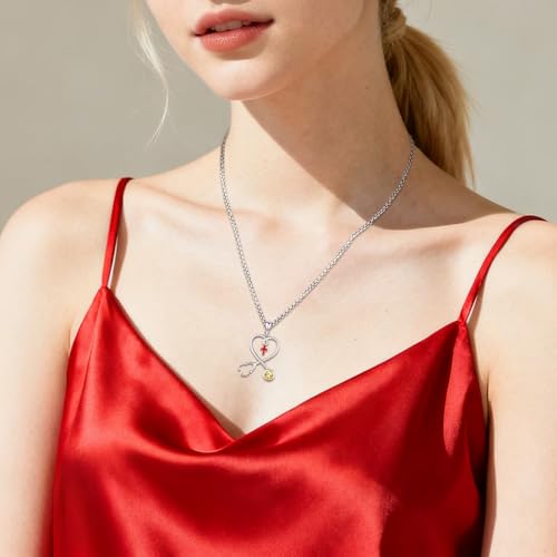 Angel Wings Necklace 925 Sterling Silver Guardian Angel Nurse RN Caduceus Pendant Charm Crystal Angel Jewelry Gifts for Women - style: H-Stethoscope-11-Nov.-Citrine