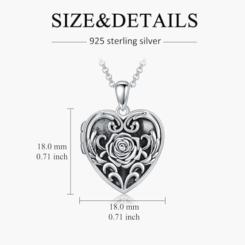 Heart Locket Necklace 925 Sterling Silver Personalized Picture Locket Pendant Birthday Christmas Jewelry Memorial Gifts for Women - color: Rose Locket