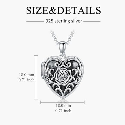 Heart Locket Necklace 925 Sterling Silver Personalized Picture Locket Pendant Birthday Christmas Jewelry Memorial Gifts for Women - color: Rose Locket