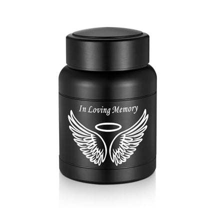 SOITIS Cremation Urn - 3.74 Inch Small Urn for Human Ashes - Elegant Black Aluminum Memorial Keepsake with White Wings Design - Funeral Keepsake for Ashes, Memorial Keepsake Holder - size: Medium