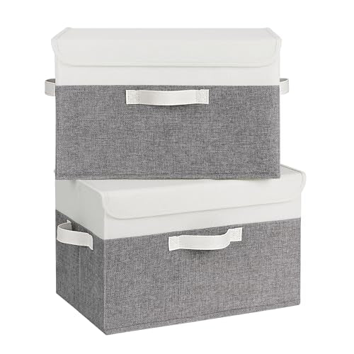 GRANNY SAYS Memory Keepsake Storage Box, Fabric Storage Bins with Lids | Flip-Top Lid, Collapsible, Stackable, 3 Handles, Ideal for Closet Clothes Blanket Toys, Large, White/Gray, 2-Pack - color: White/Gray, size: Large-2 Pack
