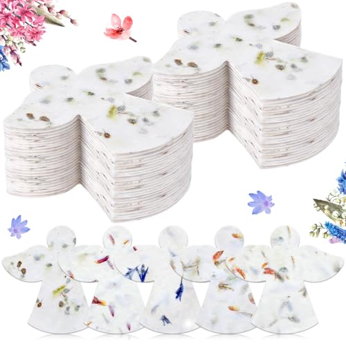 Dunzoom 50 Pcs Plantable Seed Paper Tags Wildflower,Angel - style: Angel