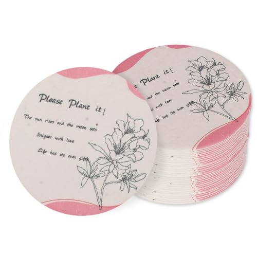 nulala 20Pack Pink Plantable Seed Paper Cards - Sketching Flowers Circular Paper Card with Wildflower Seeds | Wedding Favors for Guests | Wrapping for Gift Box | Celebration of Life - size: P28-3