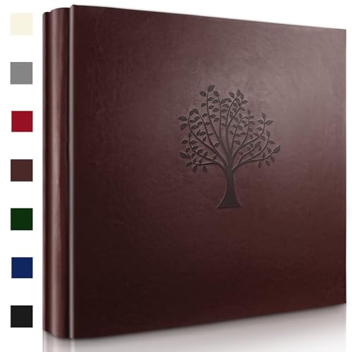 Leather Photo Album 4x6 Pockets, Picture Album for Family Christmas Gift | Large Capacity PU Leather Cover 600 Pockets Black Inner Page Slip In Holds Horizontal & Vertical Photos - color: Brown