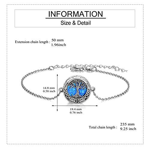ONEFINITY Sunflower/Tree of Life Urn Bracelet for Ashes 925 Sterling Silver Sunflower/Tree of Life Cremation Keepsake Pendant Locket Bracelet for Women Mom - style: Opal Tree of Life Urn Bracelet
