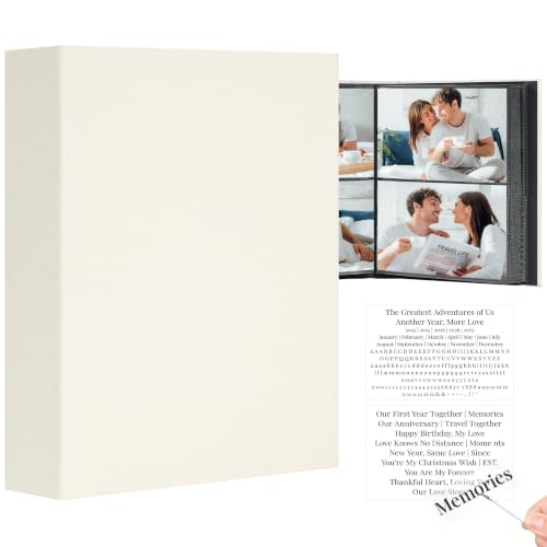 Vienrose 4x6 Couples Photo Album 200 Pockets DIY Cover Tweezers Beige | fabric cover photo book, acid free inner pages, couple themed crystal stickers, tweezers, slip in photo album - color: Romantic Couple, size: 200 Pockets