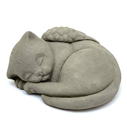 Sleeping Cat with Wings: Durable Solid Stone Pet Memorial Statue. Unique Home Décor, Garden Accent. Sealed for Outdoors. Handcrafted USA. (Antique/Grayish)