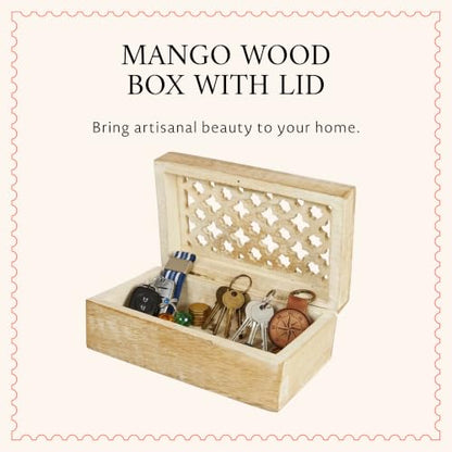 Mela Artisans Trellis Mango Wood Storage Box - Whitewash, 7.5x4.5 in - color: Whitewash, size: Medium