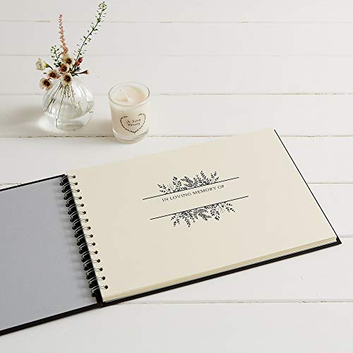 ANGEL & DOVE Funeral Guest Book - Black Textured Covers - 12 x 8 - for Condolence, Memorial, Keepsake