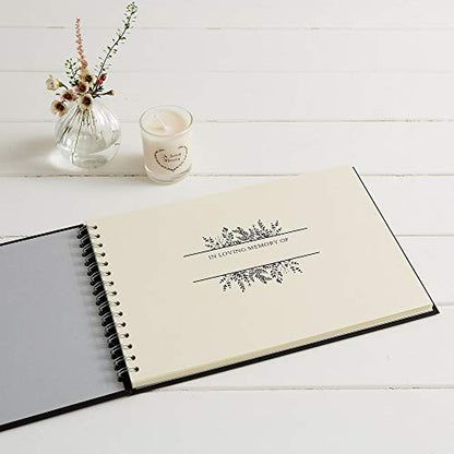 ANGEL & DOVE Funeral Guest Book - Black Textured Covers - 12 x 8 - for Condolence, Memorial, Keepsake