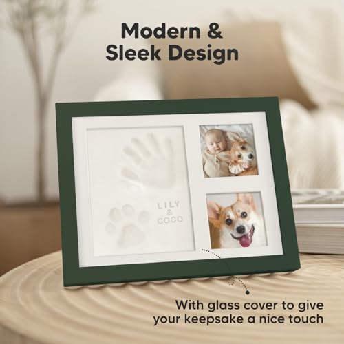 Baby Hand and Footprint Kit,Quick Dry Clay Baby Footprint Kit(Hunter Green) | Pets Paw Kit, Newborn Keepsake Picture Frame for Boys, Girls, Personalized New Mom Gifts for Shower & Registry, Grandparents - color: Hunter Green