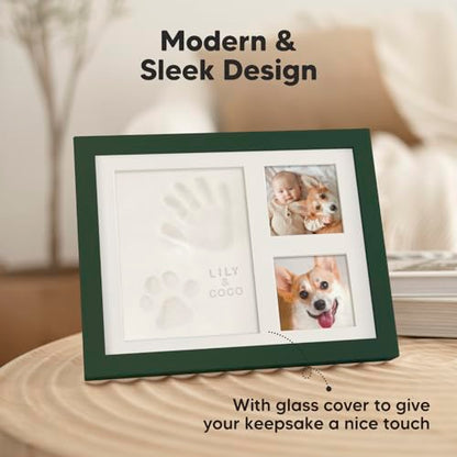 Baby Hand and Footprint Kit,Quick Dry Clay Baby Footprint Kit(Hunter Green) | Pets Paw Kit, Newborn Keepsake Picture Frame for Boys, Girls, Personalized New Mom Gifts for Shower & Registry, Grandparents - color: Hunter Green