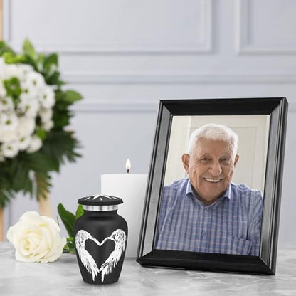 Black Small Urns for Human Ashes - Angel Wings & Heart Mini/Medium/Little Cremation Keepsakes for Ashes - Ash Holders – Urn -ERN - Tiny Urns for Men - Miniature Urn - (Single) from Keepsake Co. - color: Black Matte
