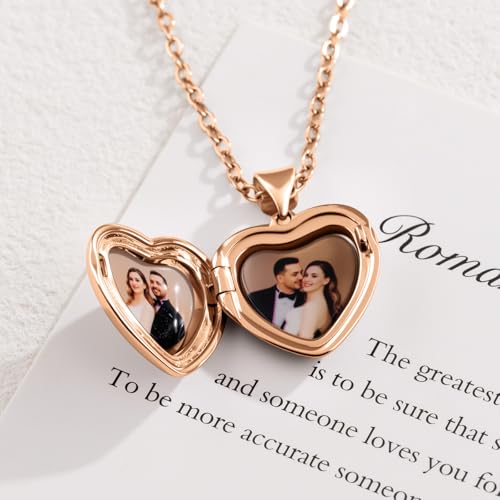 Heart Locket Necklace for Women Butterfly Necklace Holds Pictures Memorial Jewelry Birthday Mother's Day for Women - color: Rose Gold