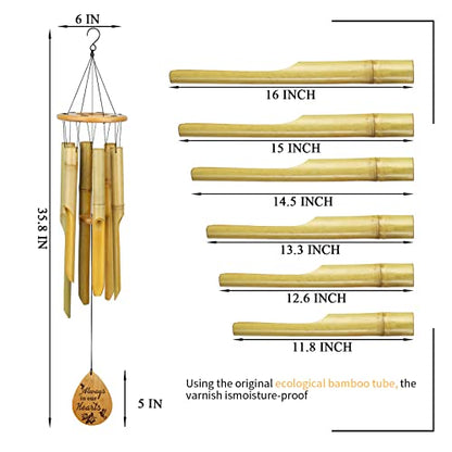 37.5" Bamboo Wind Chime for Outside, Wooden Wind Chimes Memorial Gifts - size: 37.5" Plain