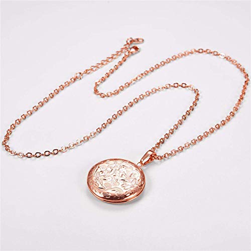 YOUFENG Locket Necklace that Holds Pictures Flower Lockets Pendant Necklaces Birthday Gifts Jewelry - color: RoseGoldRound