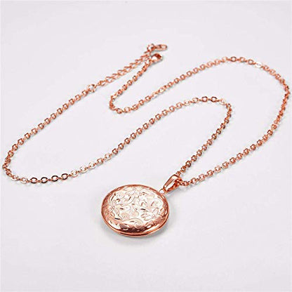 YOUFENG Locket Necklace that Holds Pictures Flower Lockets Pendant Necklaces Birthday Gifts Jewelry - color: RoseGoldRound