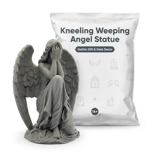 Kneeling Weeping Angel Figurine - Striking Grey Statue for Shelf Display and Spiritual Decor - 3D Printed in Canada