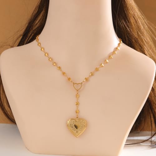 Personalized Heart Locket Necklace for Women Stainless Steel- Heart Necklace - color: gold