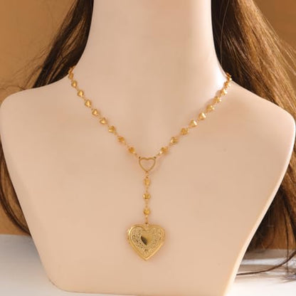 Personalized Heart Locket Necklace for Women Stainless Steel- Heart Necklace - color: gold