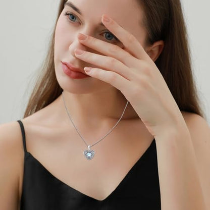 Locket Necklace for Women 925 Sterling Silver Celtic Locket Pendant Necklace Moonstone/Turquoise/Black Agate Heart Shaped Locket Necklace Jewelry Gifts for Women - style: Sunflower Filigree Pattern