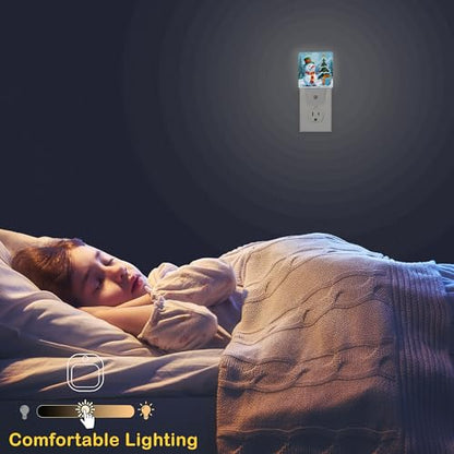 Christmas Night Light, Snowman Night Lights Plug Into Wall with Dusk to Dawn Sensor Wall Lamp, Nightlights for Bedroom, Bathroom, Hallway, Kitchen, Gifts Ideal for Girls Women - color: Winter Snowman, Christmas