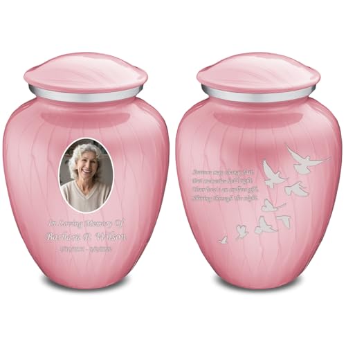 Geturns Embrace Adult Personalized Doves Cremation Urns for Human Ashes I Large Picture Pearl Light Pink Funeral Urn for Adult Men and Women with Double Side Engraving I 200 lbs - color: _Pearl Pink (Double Sided)