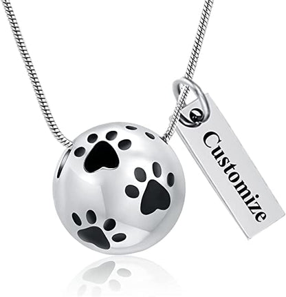 Paw Print Urn Cremation Necklace for Ashes Dog Cat Pet Paw Print Animal Keepsake Memorial Charm Pendant Necklace for Men Women - color: Customize