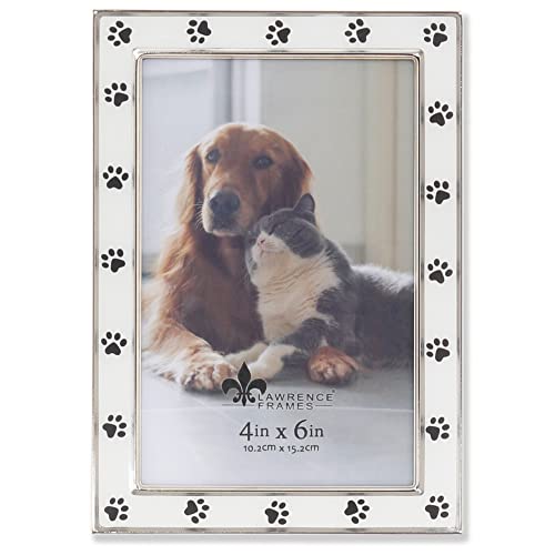 4x6 Silver Metal and White Enamel Picture Frame, Paw Print Design - color: White Paw, size: 4x6