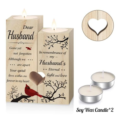 SteadStyle Memorial Gifts for Loss of Husband, Cardinal Candlestick Holders | Loss of Husband Sympathy Gift, Bereavement Condolence Gifts, In Memory of Husband, Wooden Memorial Candlesticks - style: Husband