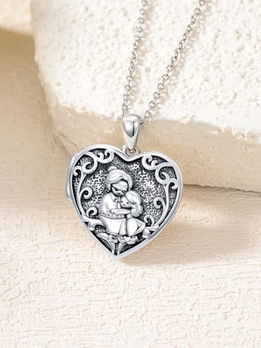 Personalized Heart Locket Necklace That Holds Pictures 925 Sterling Silver Custom Photo Lockets Necklaces Jewelry Gifts for Family Women Lover - color: Grandmother and granddaughter, style: Locket Only