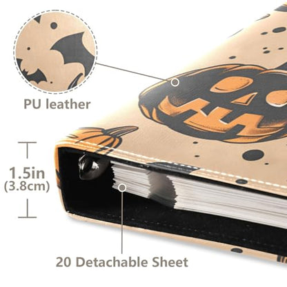 JIPONI Cute Halloween Pumpkin Large Photo Album, DIY Leather Cover Scrapbook Albums for 4x6 5x7 6x8 Pictures, Self Adhesive Memory Book for Wedding, Baby, Family - color: Skull Pumpkin