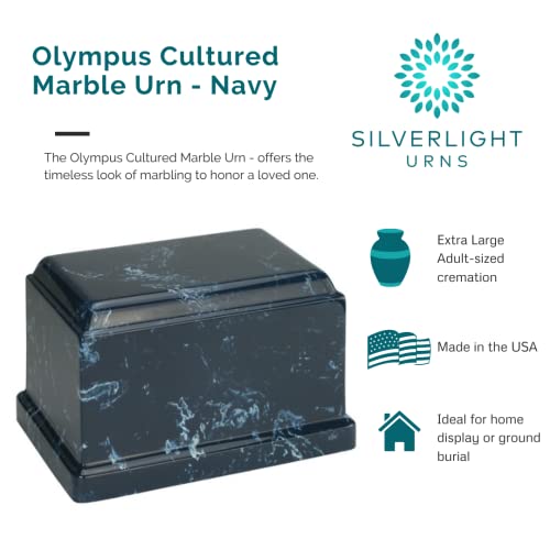 Navy Olympus Cultured Marble Cremation Urn for Human Ashes, Blue, Ground Burial, Home Display and Funeral Memorial - color: Navy