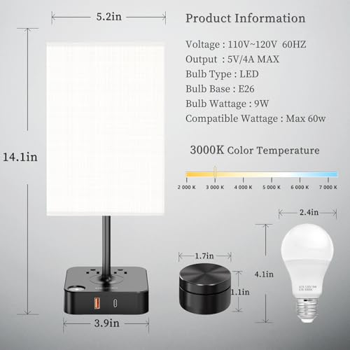 Bedroom Nightstand Lamp with Charger, Touch Table Lamps with Remote Control - color: Milky White