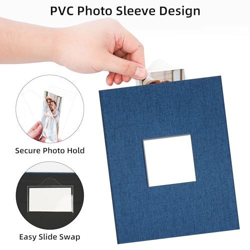 4x6 Slip In Photo Album Holds 200 Pockets Cloth Cover Navy Blue | DIY cover window, Acid free pages, PVC free pockets, Family Travel Wedding, Gift ready - color: Navy Blue, size: 200 Pockets