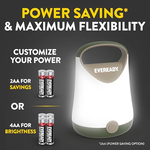Eveready LED Camping Lantern X-250 (2-Pack), Super Bright Tent Lights, Rugged Water Resistant LED Lanterns, 100 Hour Run-time (Batteries Included), Green/Tan - color: Green/Tan, size: 2-Pack