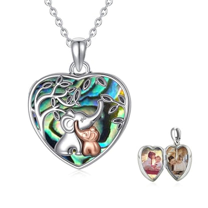 TUGHRA Locket Necklaces That Holds Picture Sterling Silver Elephant Locket Heart Pendant Necklace Photos Jewelry Gifts for Women Teen Mom Daughter - style: 04-Abalone