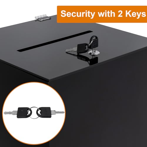 Acrylic Donation Box, 12" X 12" X 12" Ballot Suggestion Box with Lock & 2 Keys, Raffle Voting Box with Slot for School Conference Fundraising (Black) - color: Black, size: 12" X 12" X 12"