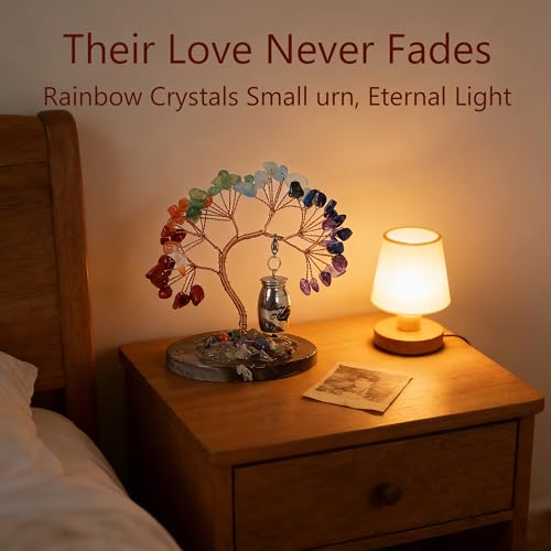 Small Urn for Human Ashes Keepsake,Stainless Steel Mini Urns for Human Ashes with Rainbow Crystal Tree Decoration Cremation Ashes Memorial Gifts for Sharing Ashes Mini Keepsake Urn