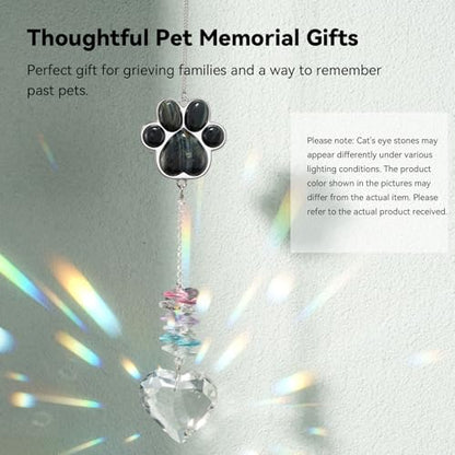 Dog Memorial Gifts, Pet Memorial Suncatcher, Loss of Dog Sympathy Gift | Thoughtful Dogs and Cats Bereavement Remembrance Gifts, Natural Cat's Eye Stone Paw Crystal Suncatcher - color: Blue Tiger Eye