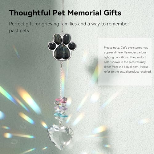 Dog Memorial Gifts, Pet Memorial Suncatcher, Loss of Dog Sympathy Gift | Thoughtful Dogs and Cats Bereavement Remembrance Gifts, Natural Cat's Eye Stone Paw Crystal Suncatcher - color: Blue Tiger Eye