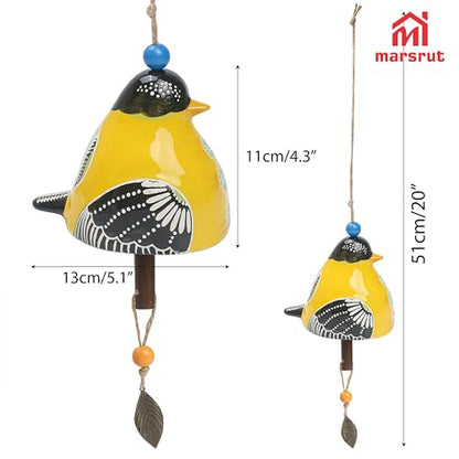 Bird Song Bell Wind Chime, Ceramic Cardinal Fashion Hanging Windchimes for Rustic Music Garden Backyard Church Decoration Porch Outside Outdoor Festival Memorial Gift Witness Friendship (Yellow)