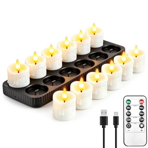 12 Pcs Rechargeable Tea Lights Candles with Charging Base and Remote Timer | 1.5"x2" Small Flameless Candles Battery Operated, Electric Votive Candles for Halloween Wedding Party Table Home Decor - size: 12 Pack