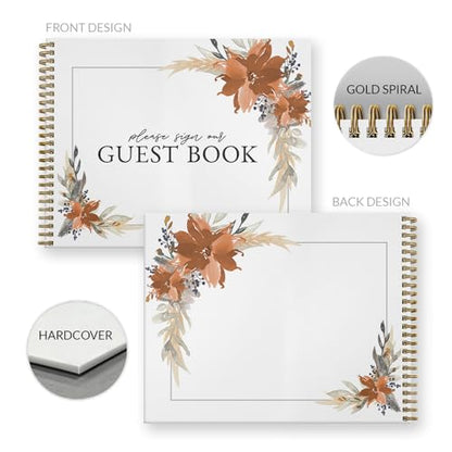 Canopy Street Hardcover Indie Autumn Floral Wedding Guestbook / 120 Lined Guest Signature Pages Inside / 8.5" x 11" Landscape Lay Flat Anniversary Fall Flower Guest Book/Gold Metal Spiral Binding - color: Indie Autumn Floral