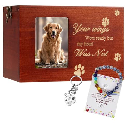 Wood Pet Urns for Dog or Cat Ashes Sets, Pet Cremation Urns - color: Large-Rainbow