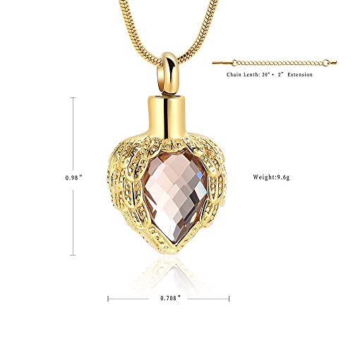 memorial jewelry Gold Angel Wings Glass Heart Urn Pet/Human Cremation Pendant Necklace Jewelry for Ashes - color: Gold-Your Wings