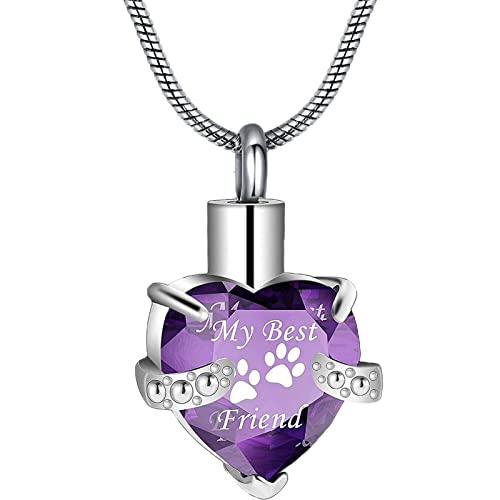 Cremation Jewelry for Ashes for Dog Cat Waterproof Pet Memorial Urn Pendant Necklace for Ashes - color: ZMBF-Purple