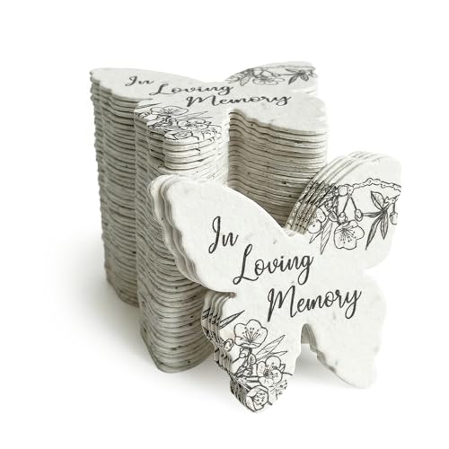 48 Black & White Butterfly Plantable Memorial Gift Tags | Writable wildflower seed tags for funeral favors, sympathy gifts, memorial services, and celebration of life keepsakes - color: Black and White, style: Butterfly