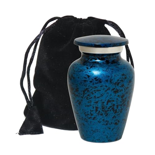 Forest Blue Mini Keepsake Urns for Funeral Remains Ashes Men Women | Small Cremation Urns for Humain Ashes | Velvet Carry Bag | Paper Funnel | Gift Box | Funeral Ash Container - color: Forest Blue